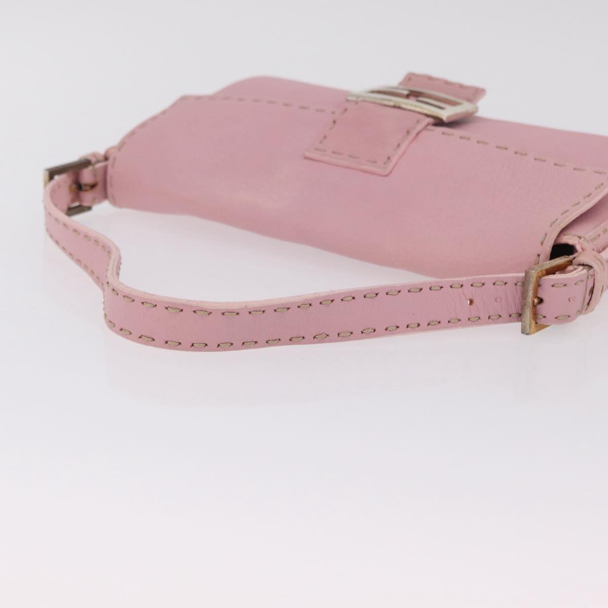 FENDI Selleria Mamma Baguette Shoulder Bag Leather Pink Silver Auth BA16287V