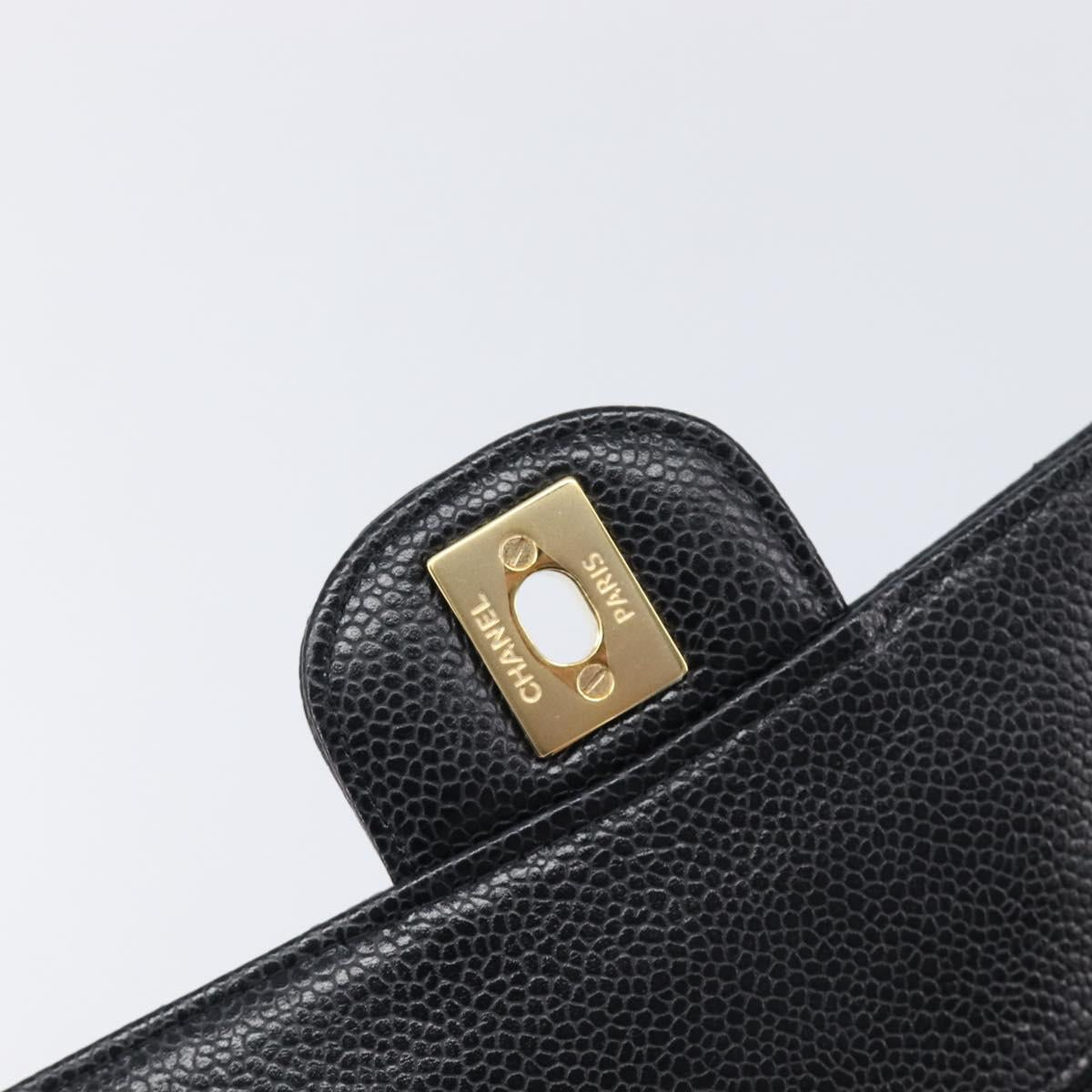 CHANEL Matelasse 25 Chain Shoulder Bag Caviar Skin Black Gold CC Auth BA16288SM