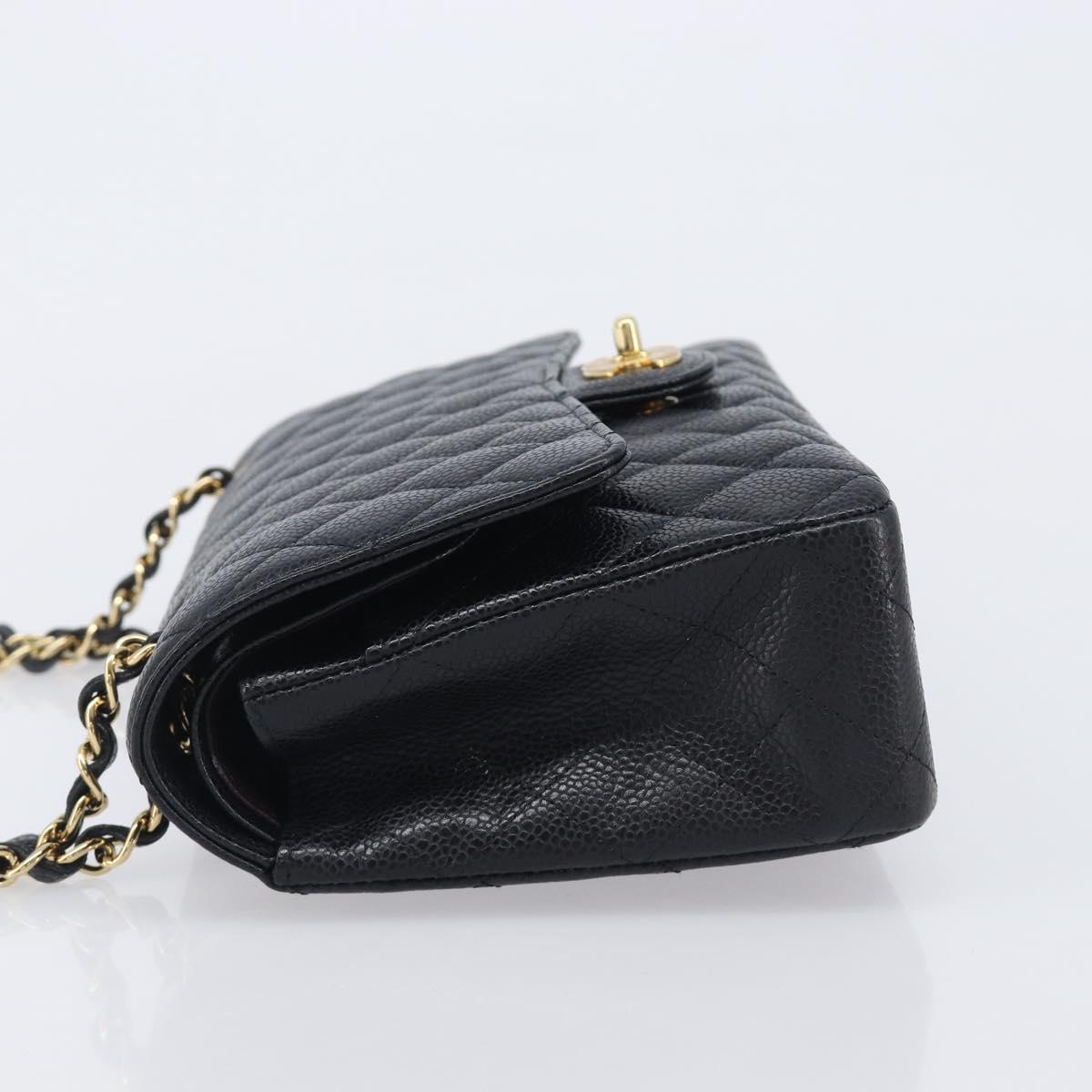 CHANEL Matelasse 25 Chain Shoulder Bag Caviar Skin Black Gold CC Auth BA16288SM