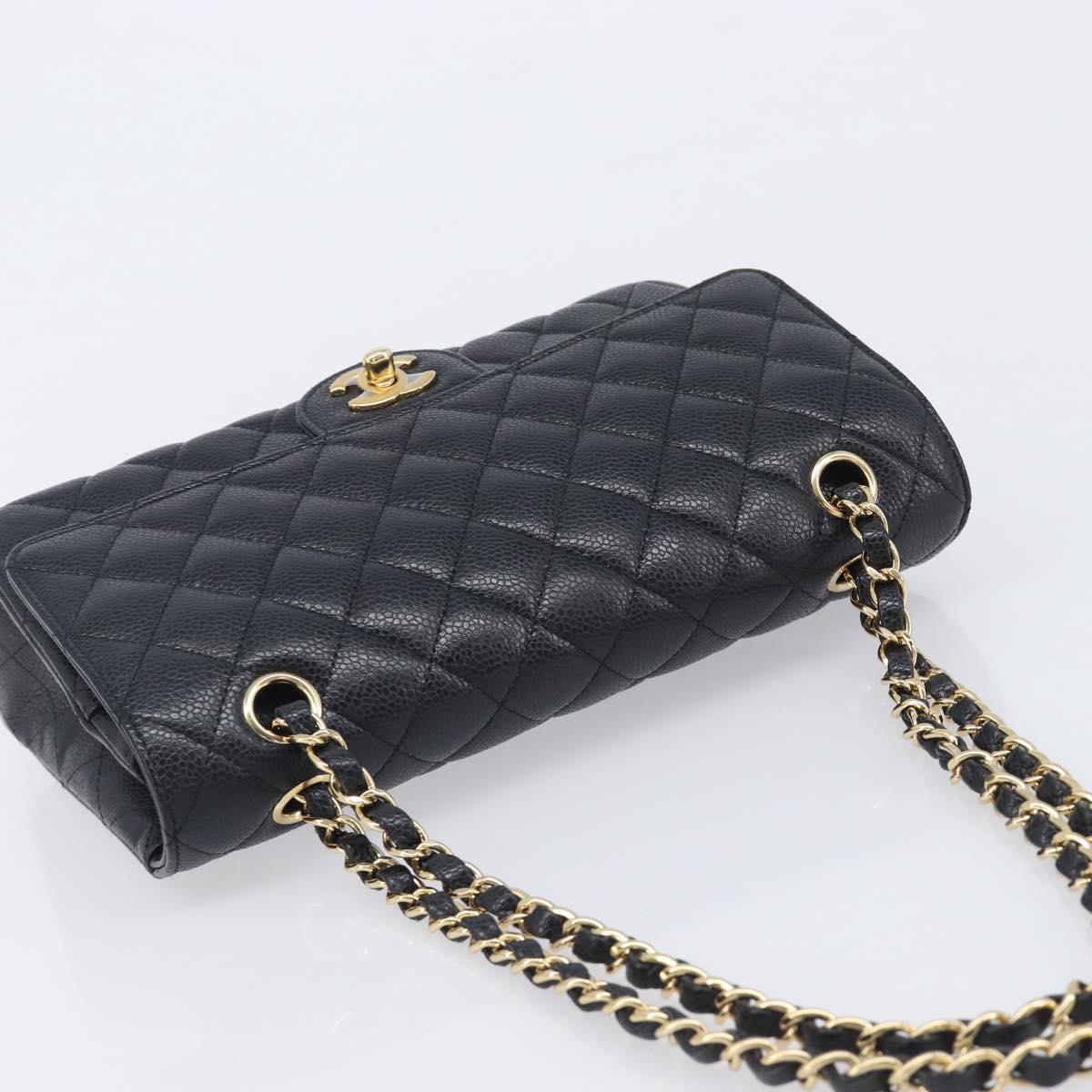 CHANEL Matelasse 25 Chain Shoulder Bag Caviar Skin Black Gold CC Auth BA16288SM