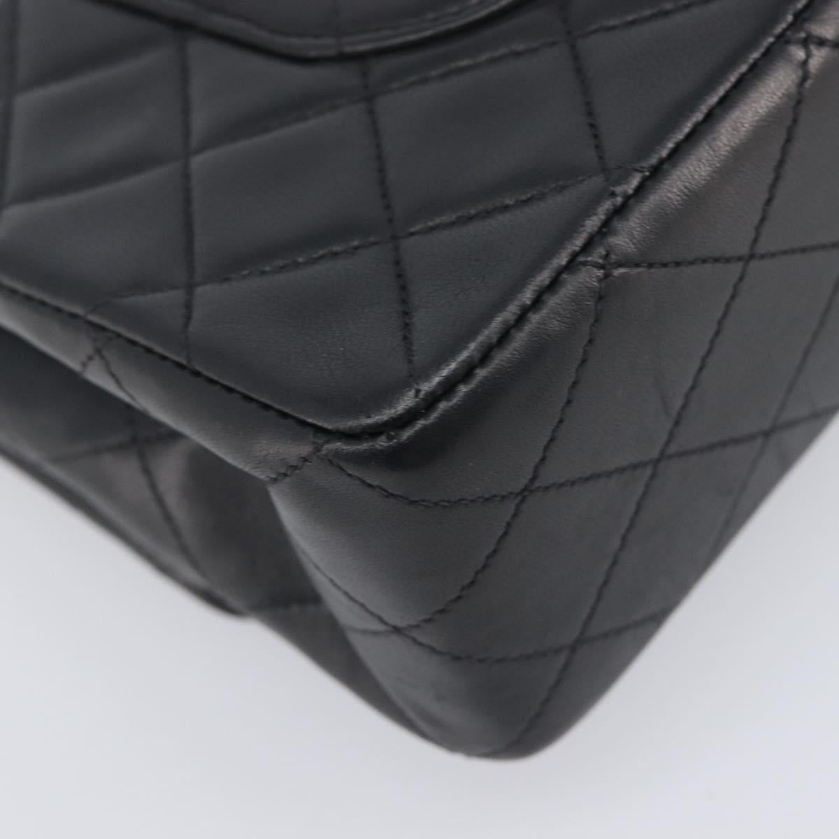 CHANEL Matelasse 25 Chain Shoulder Bag Lamb Skin Black Gold CC Auth BA16290SM