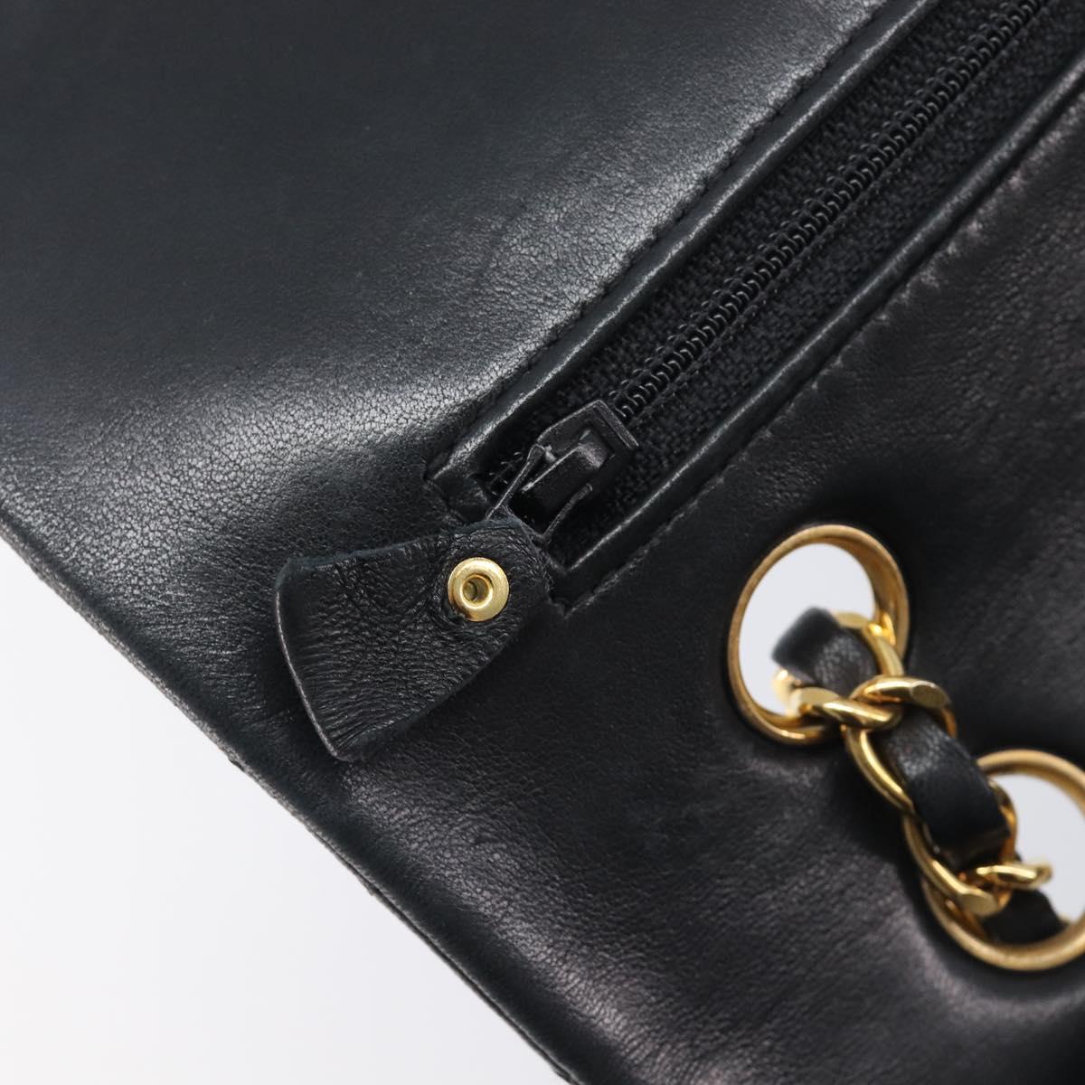 CHANEL Matelasse 25 Chain Shoulder Bag Lamb Skin Black Gold CC Auth BA16290SM