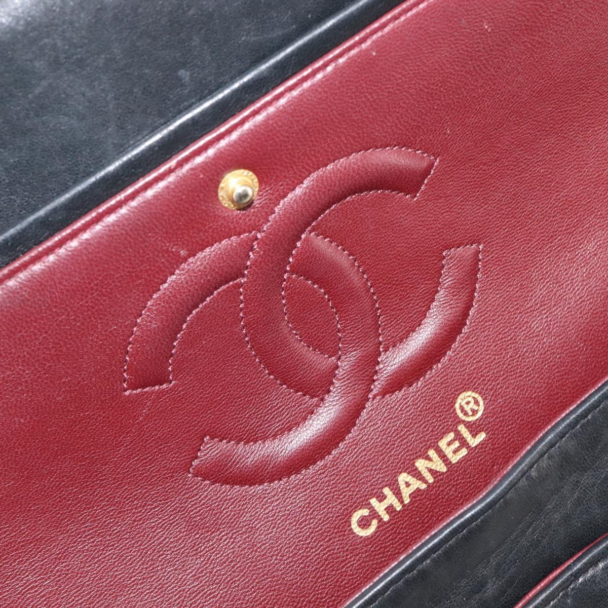 CHANEL Matelasse 25 Chain Shoulder Bag Lamb Skin Black Gold CC Auth BA16290SM