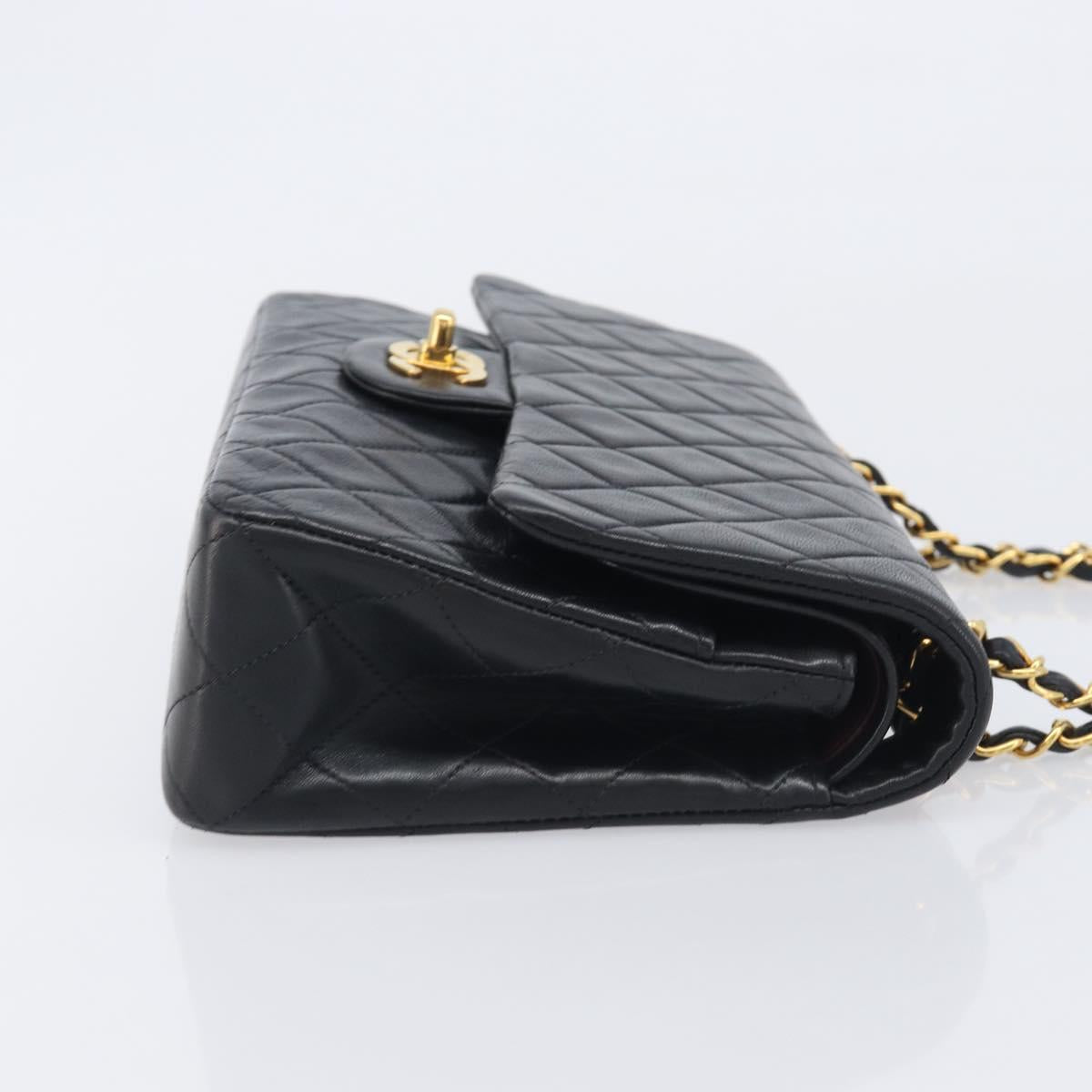 CHANEL Matelasse 25 Chain Shoulder Bag Lamb Skin Black Gold CC Auth BA16290SM