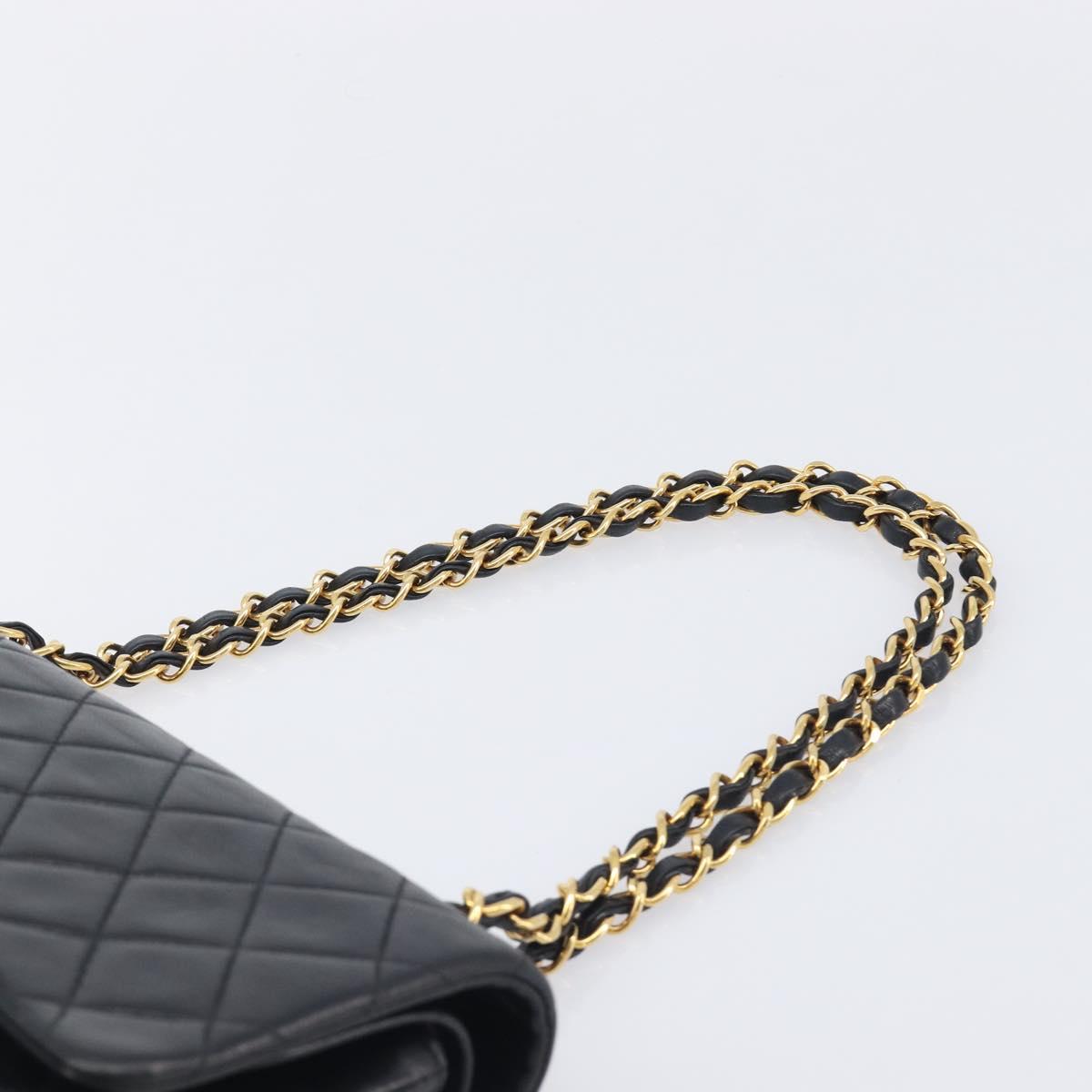 CHANEL Matelasse 25 Chain Shoulder Bag Lamb Skin Black Gold CC Auth BA16290SM