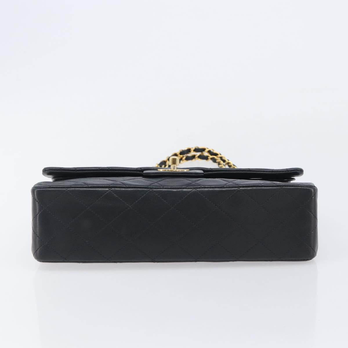CHANEL Matelasse 25 Chain Shoulder Bag Lamb Skin Black Gold CC Auth BA16290SM