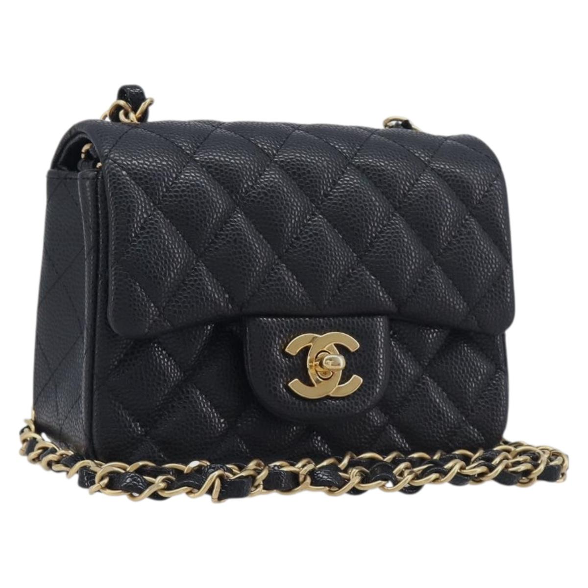 CHANEL Mini Matelasse 17 Chain Shoulder Bag Caviar Skin Black Auth BA16291SM