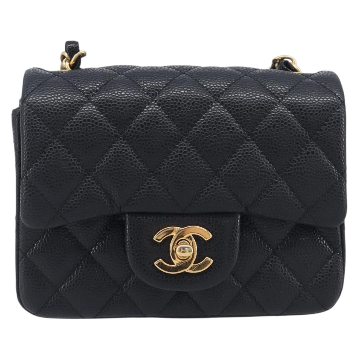 CHANEL Mini Matelasse 17 Chain Shoulder Bag Caviar Skin Black Auth BA16291SM