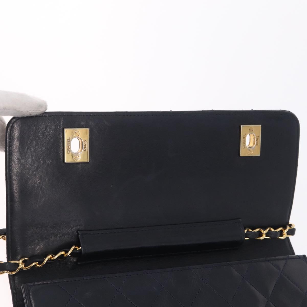 CHANEL Matelasse Chain Shoulder Bag Lamb Skin 2way Navy Gold CC Auth BA16293SAV
