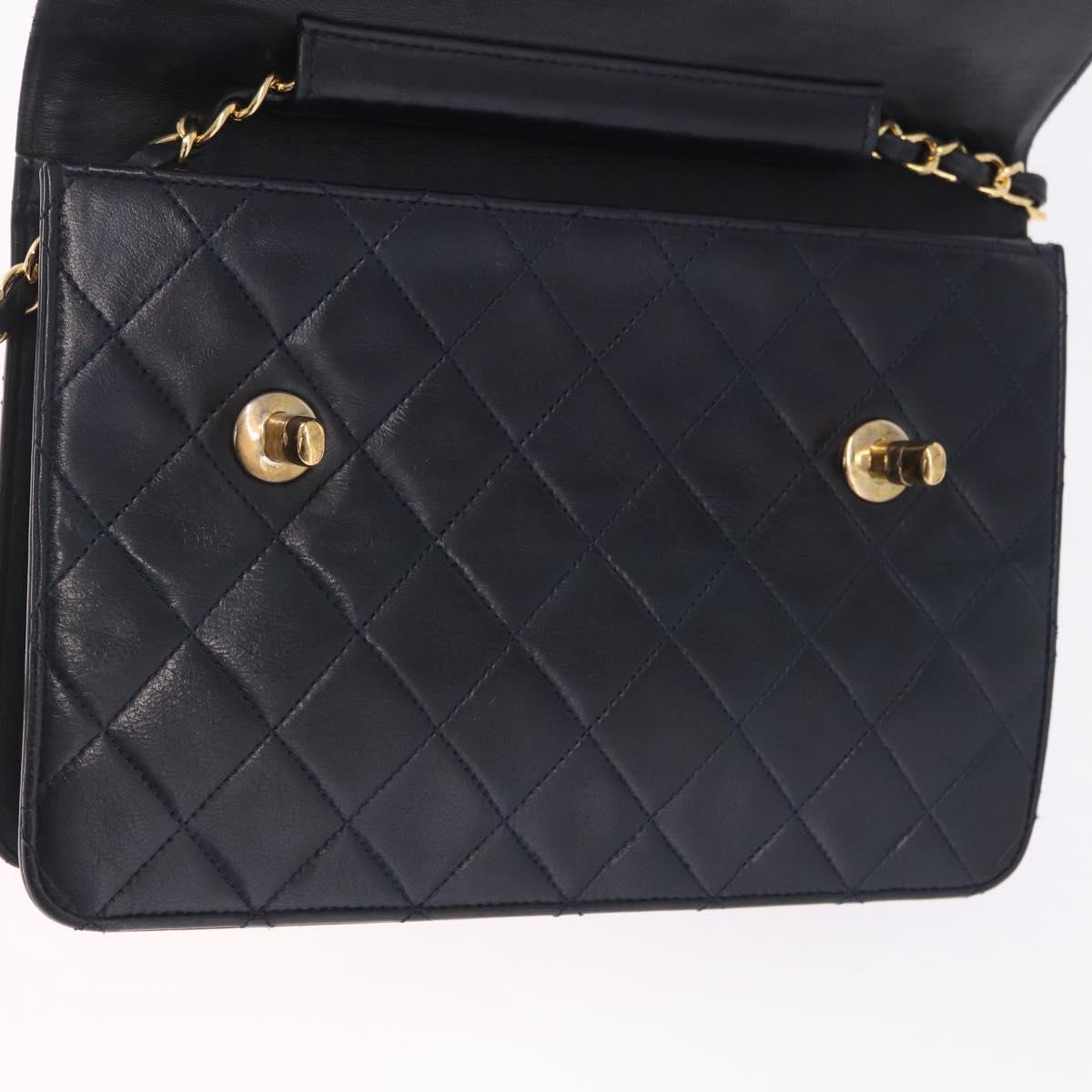 CHANEL Matelasse Chain Shoulder Bag Lamb Skin 2way Navy Gold CC Auth BA16293SAV