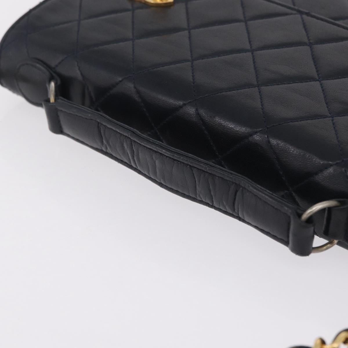 CHANEL Matelasse Chain Shoulder Bag Lamb Skin 2way Navy Gold CC Auth BA16293SAV