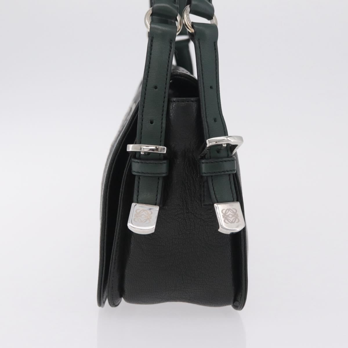 LOEWE Shoulder Bag Leather Green Silver Auth BA16294V