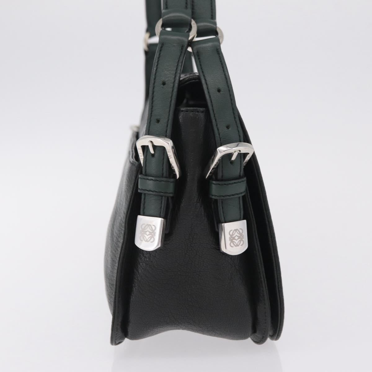 LOEWE Shoulder Bag Leather Green Silver Auth BA16294V