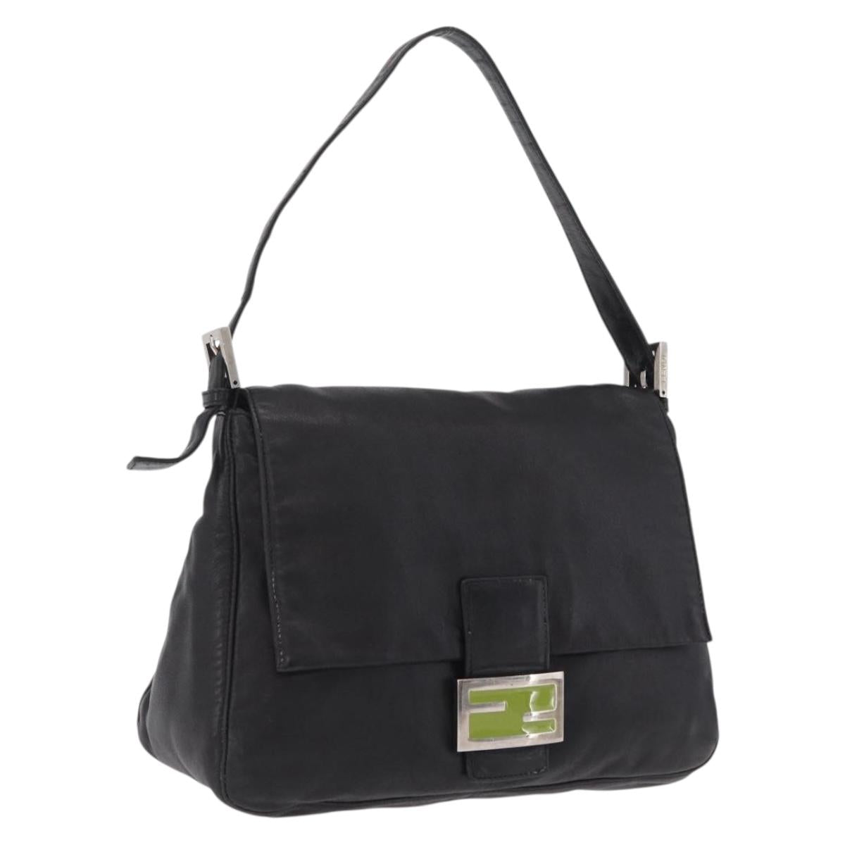 FENDI Mamma Baguette Shoulder Bag Leather Black Silver Auth BA16295V