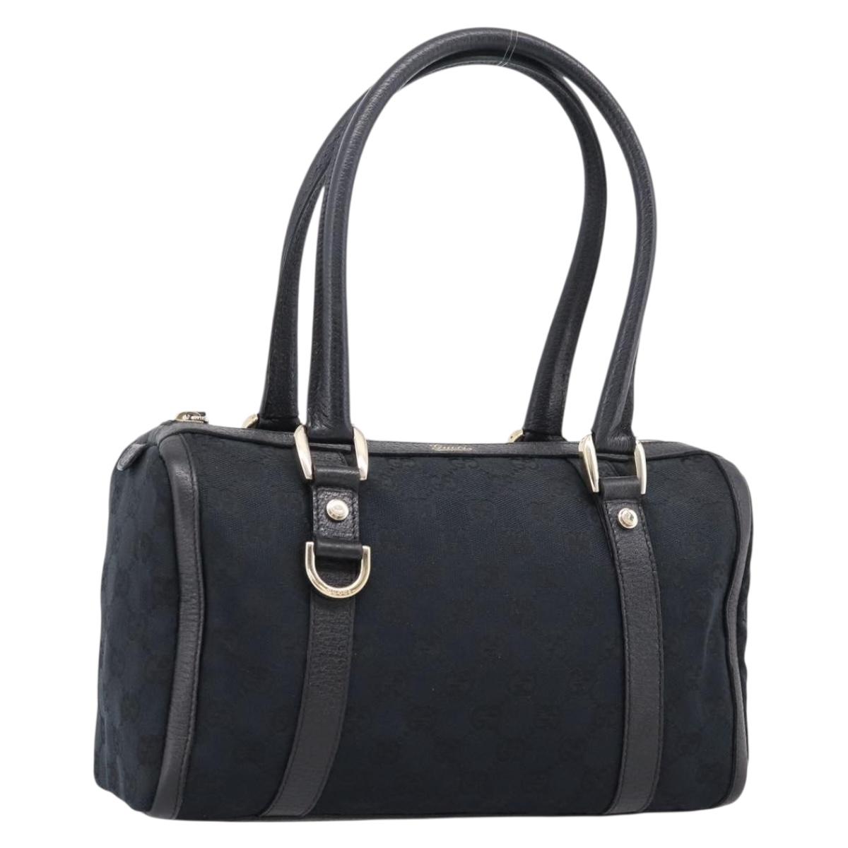 GUCCI GG Canvas Abbey Boston Bag Black Gold Tone 130942 Auth BA16298A