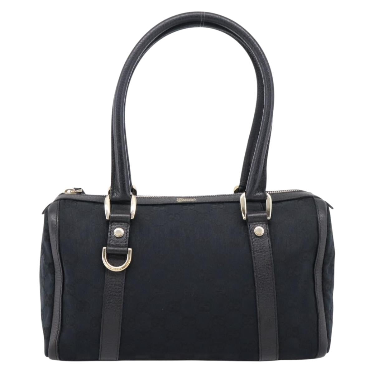 GUCCI GG Canvas Abbey Boston Bag Black Gold Tone 130942 Auth BA16298A