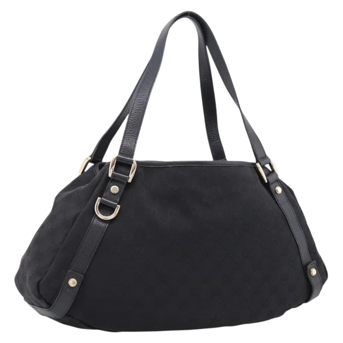 GUCCI GG Canvas Abbey Tote Bag Black Gold Tone 130736 Auth BA16299V