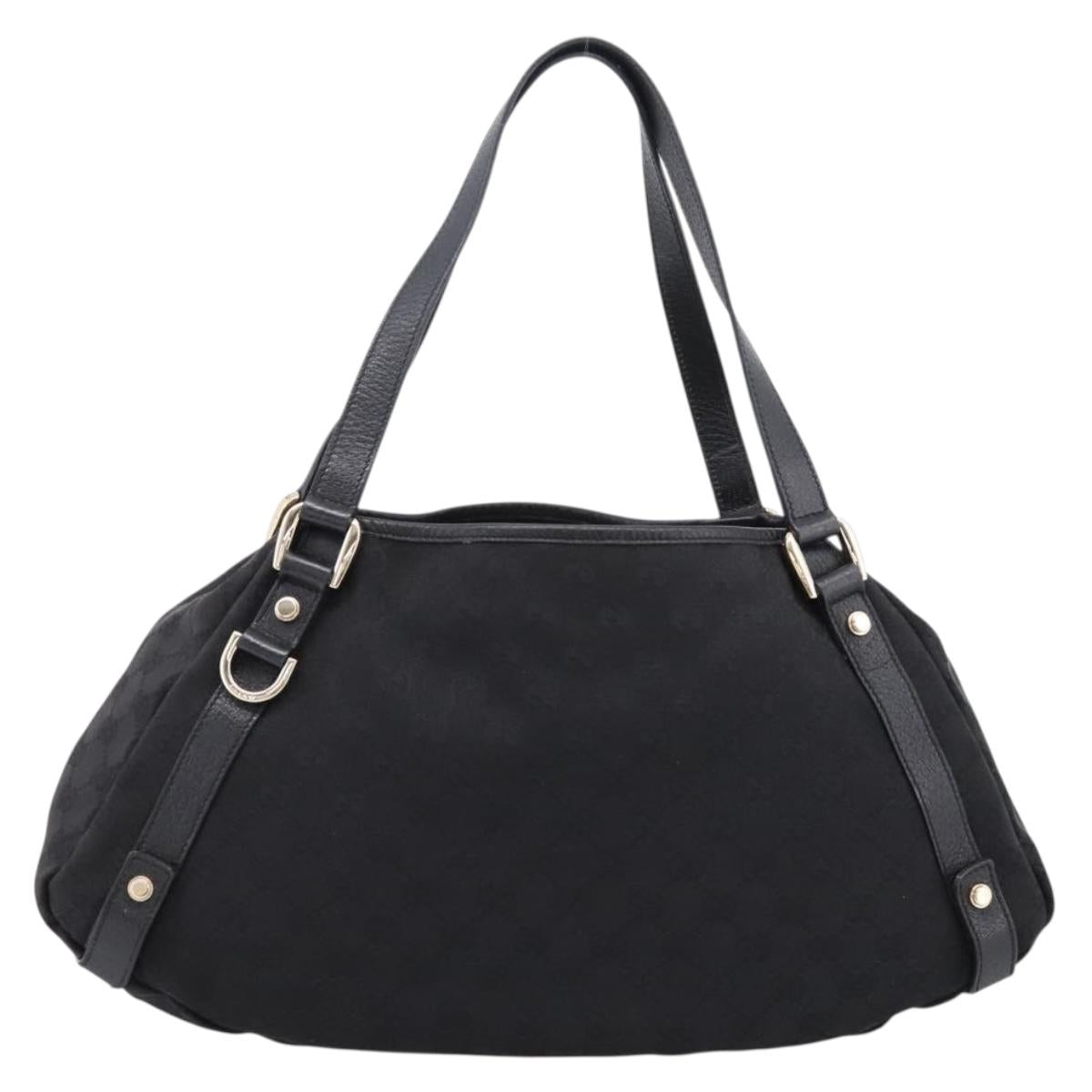 GUCCI GG Canvas Abbey Tote Bag Black Gold Tone 130736 Auth BA16299V