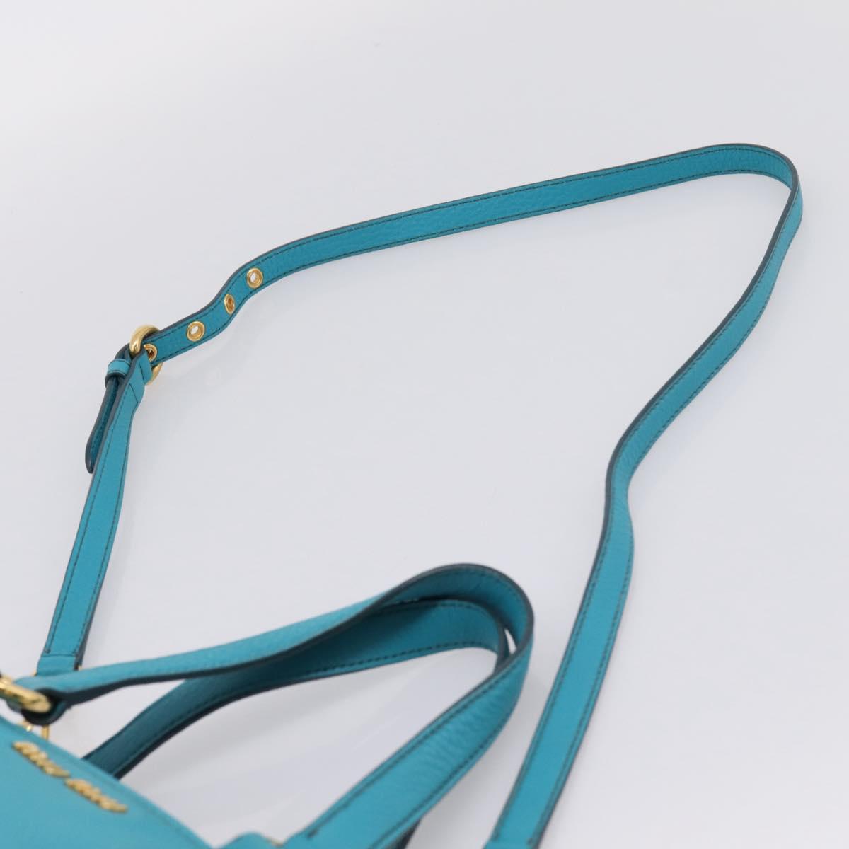Miu Miu Hand Bag Leather 2way Turquoise Blue Gold Tone Auth BA16303V