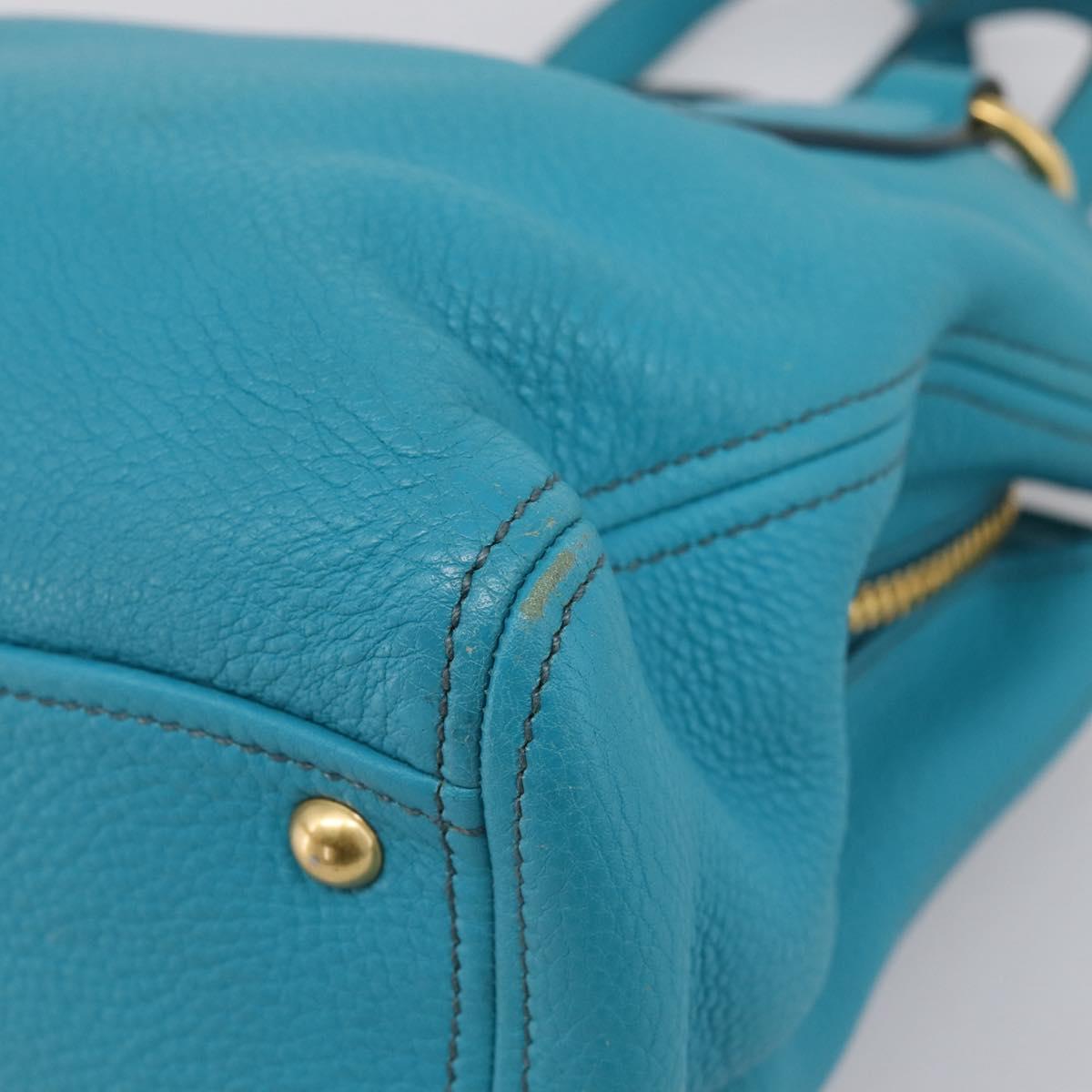 Miu Miu Hand Bag Leather 2way Turquoise Blue Gold Tone Auth BA16303V