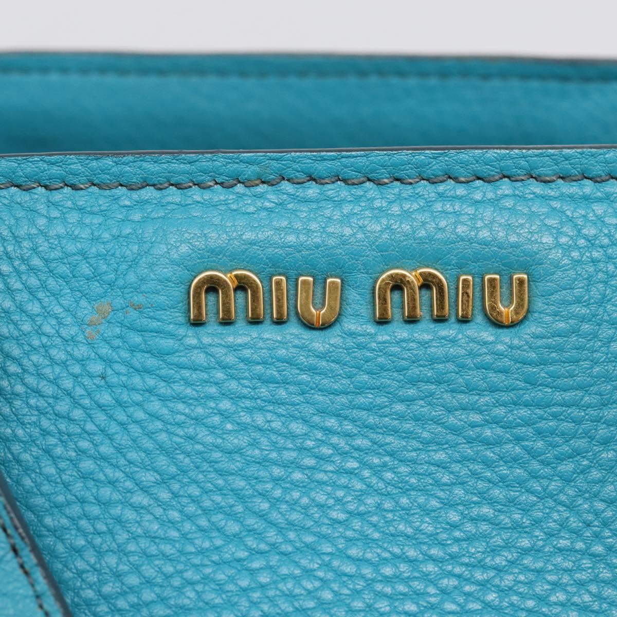 Miu Miu Hand Bag Leather 2way Turquoise Blue Gold Tone Auth BA16303V