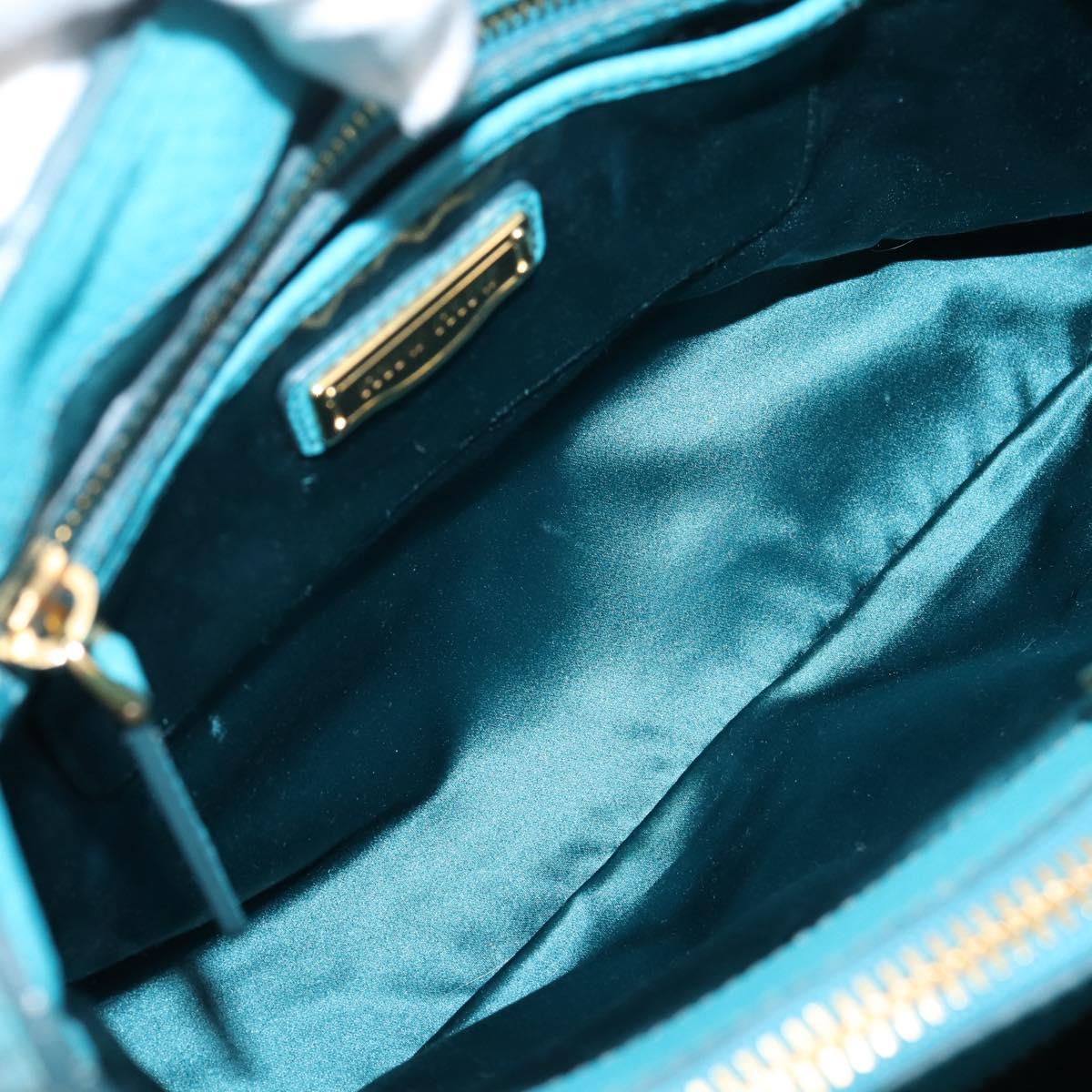 Miu Miu Hand Bag Leather 2way Turquoise Blue Gold Tone Auth BA16303V