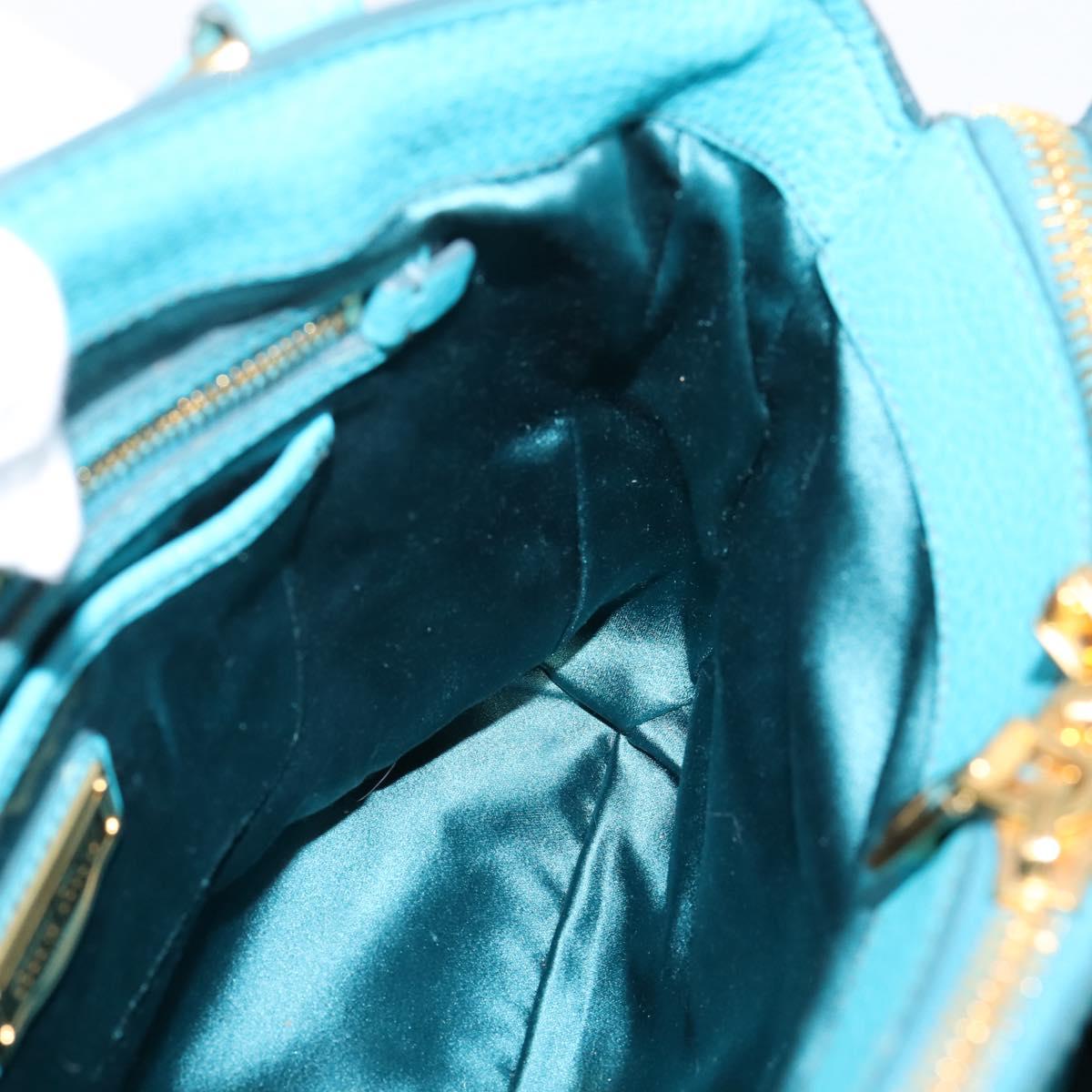 Miu Miu Hand Bag Leather 2way Turquoise Blue Gold Tone Auth BA16303V