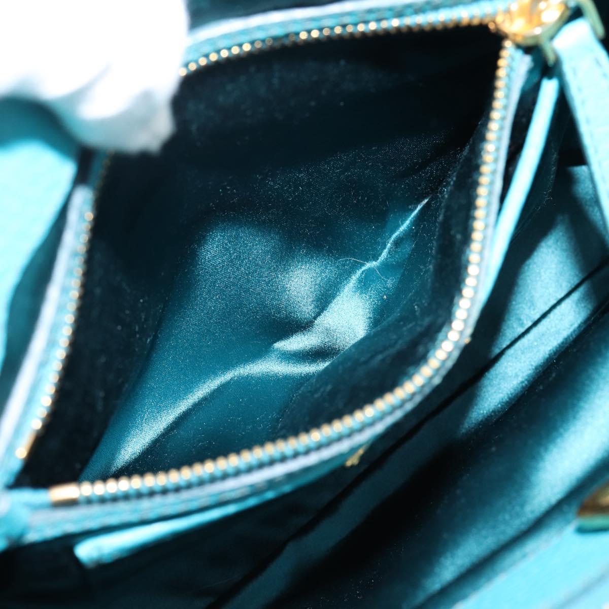 Miu Miu Hand Bag Leather 2way Turquoise Blue Gold Tone Auth BA16303V