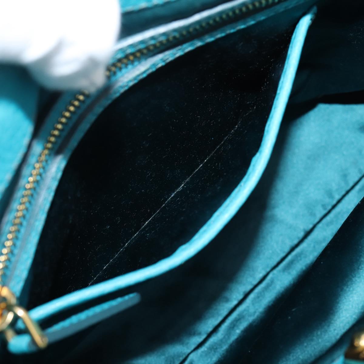 Miu Miu Hand Bag Leather 2way Turquoise Blue Gold Tone Auth BA16303V