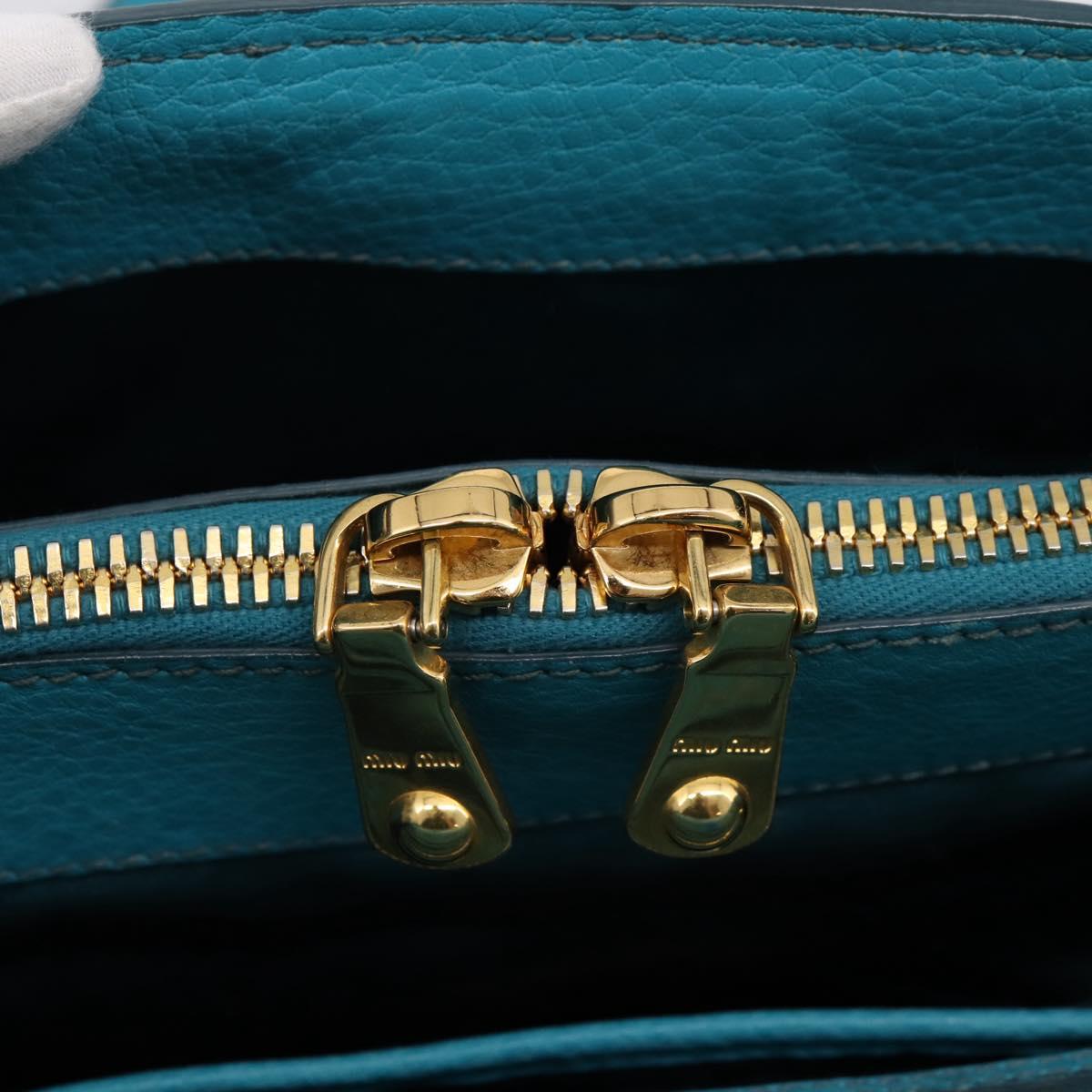 Miu Miu Hand Bag Leather 2way Turquoise Blue Gold Tone Auth BA16303V