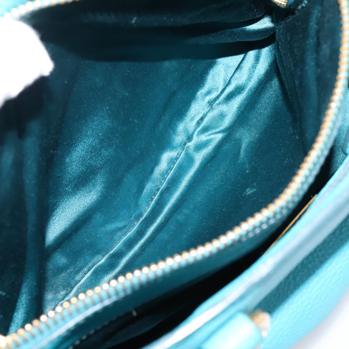 Miu Miu Hand Bag Leather 2way Turquoise Blue Gold Tone Auth BA16303V