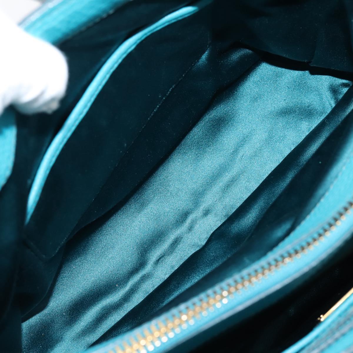 Miu Miu Hand Bag Leather 2way Turquoise Blue Gold Tone Auth BA16303V