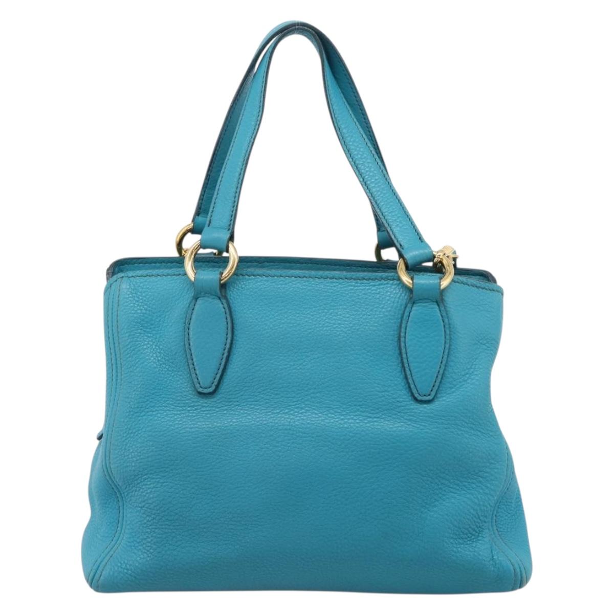 Miu Miu Hand Bag Leather 2way Turquoise Blue Gold Tone Auth BA16303V