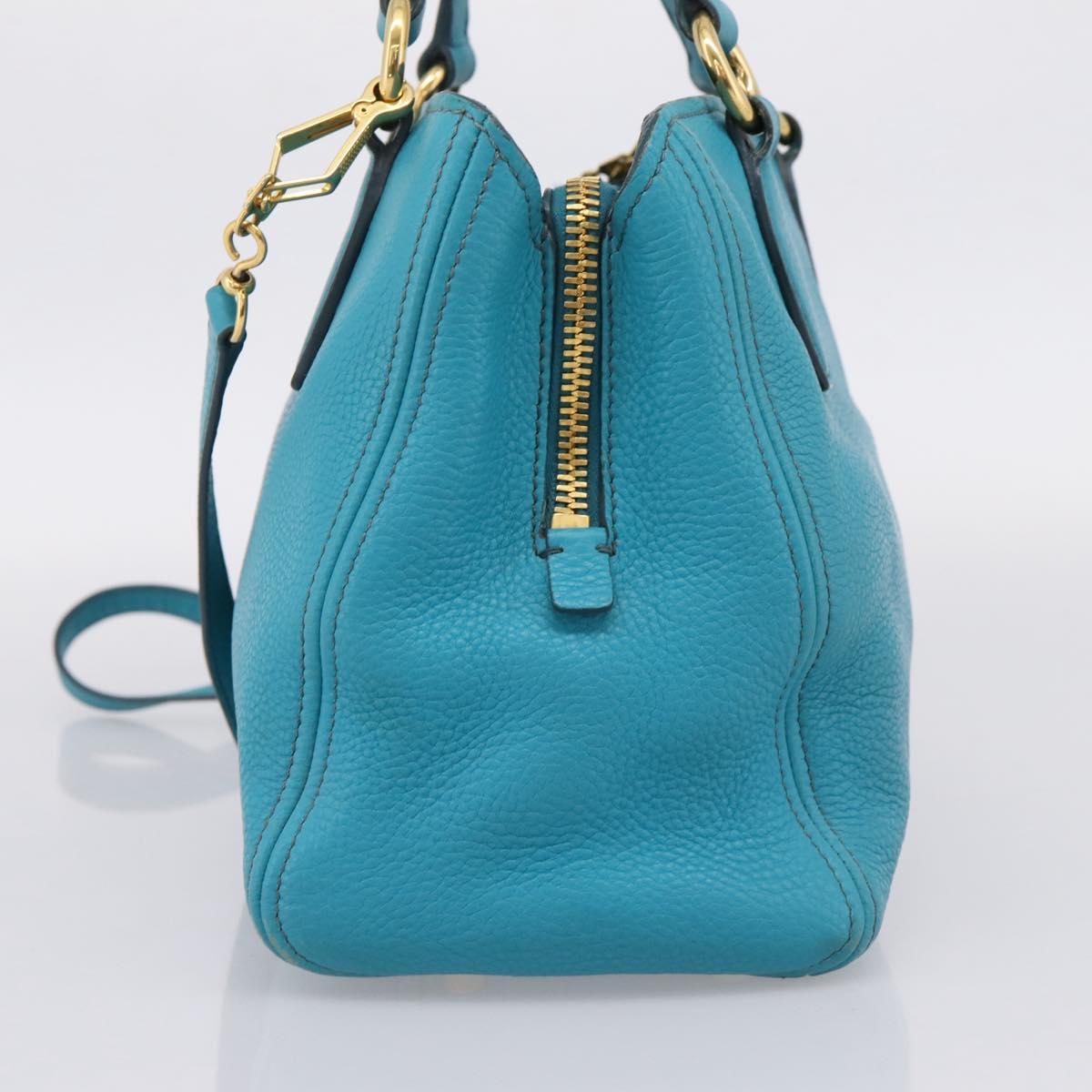 Miu Miu Hand Bag Leather 2way Turquoise Blue Gold Tone Auth BA16303V