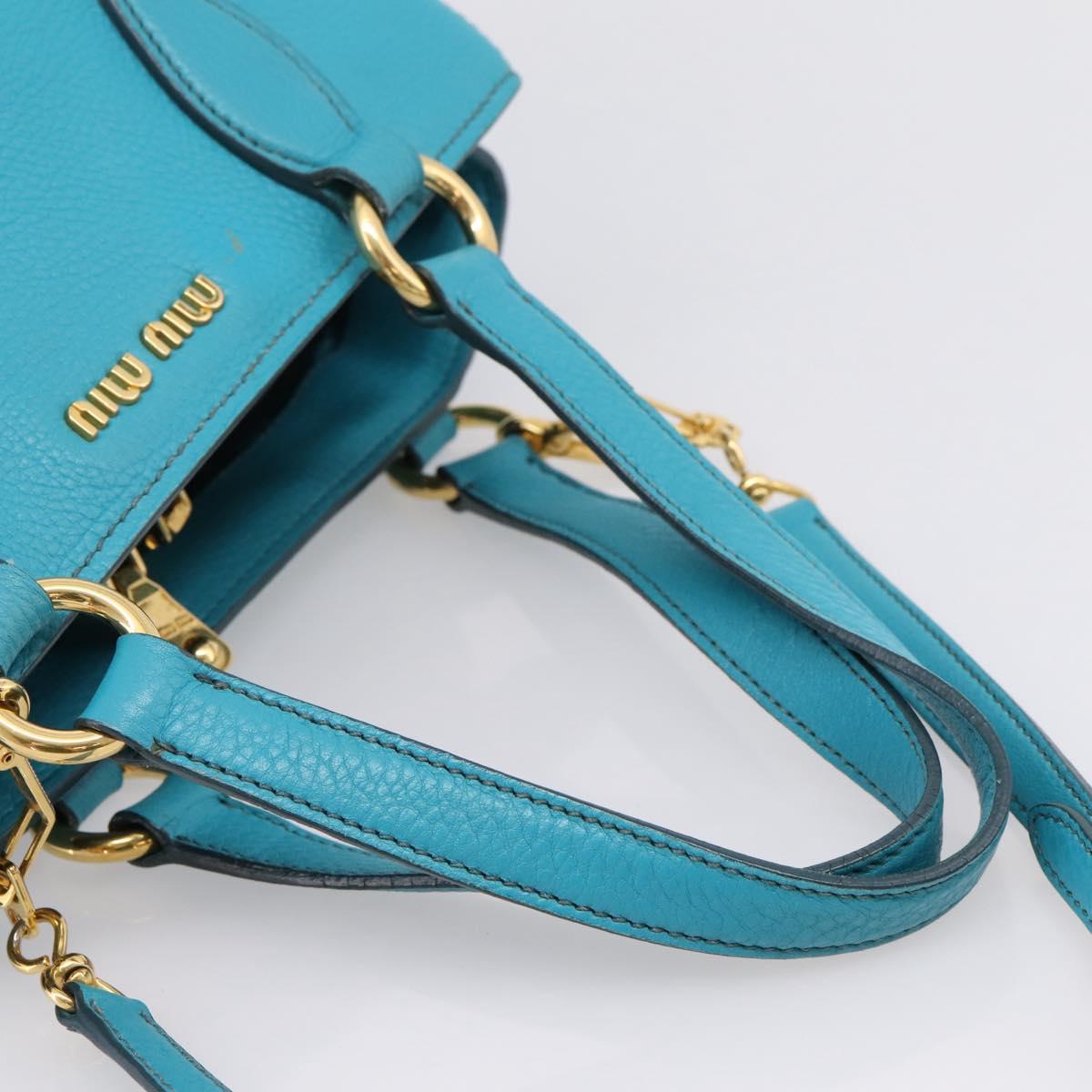 Miu Miu Hand Bag Leather 2way Turquoise Blue Gold Tone Auth BA16303V