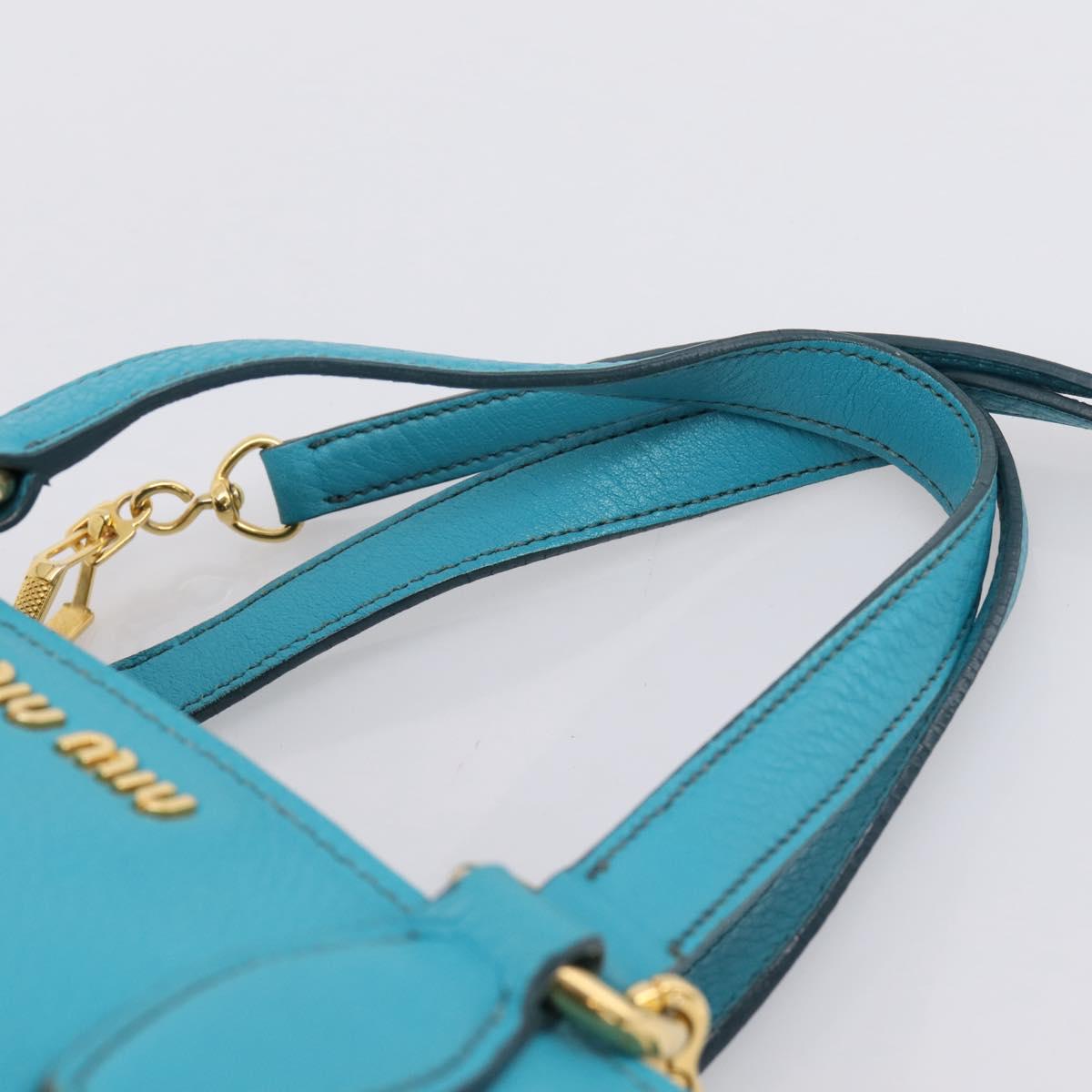 Miu Miu Hand Bag Leather 2way Turquoise Blue Gold Tone Auth BA16303V