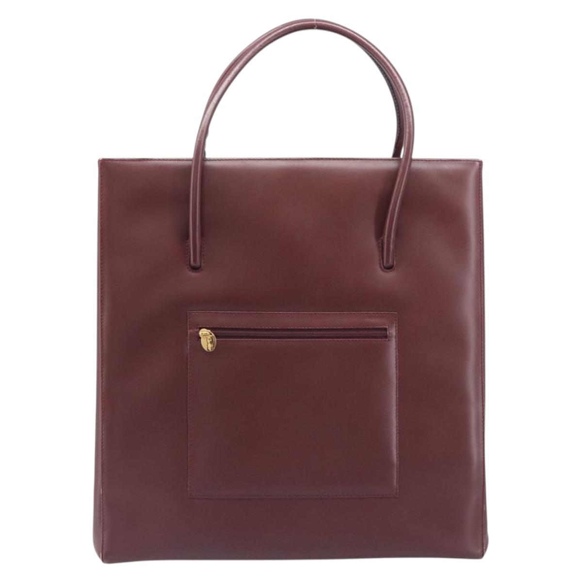 Cartier Must Line Hand Bag Leather Bordeaux Gold Tone Auth BA16305