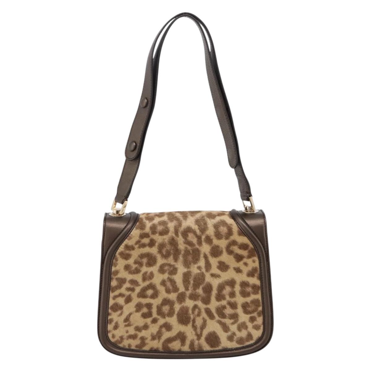 Salvatore Ferragamo Gancini Shoulder Bag Harako leather Brown Gold Auth BA16312A