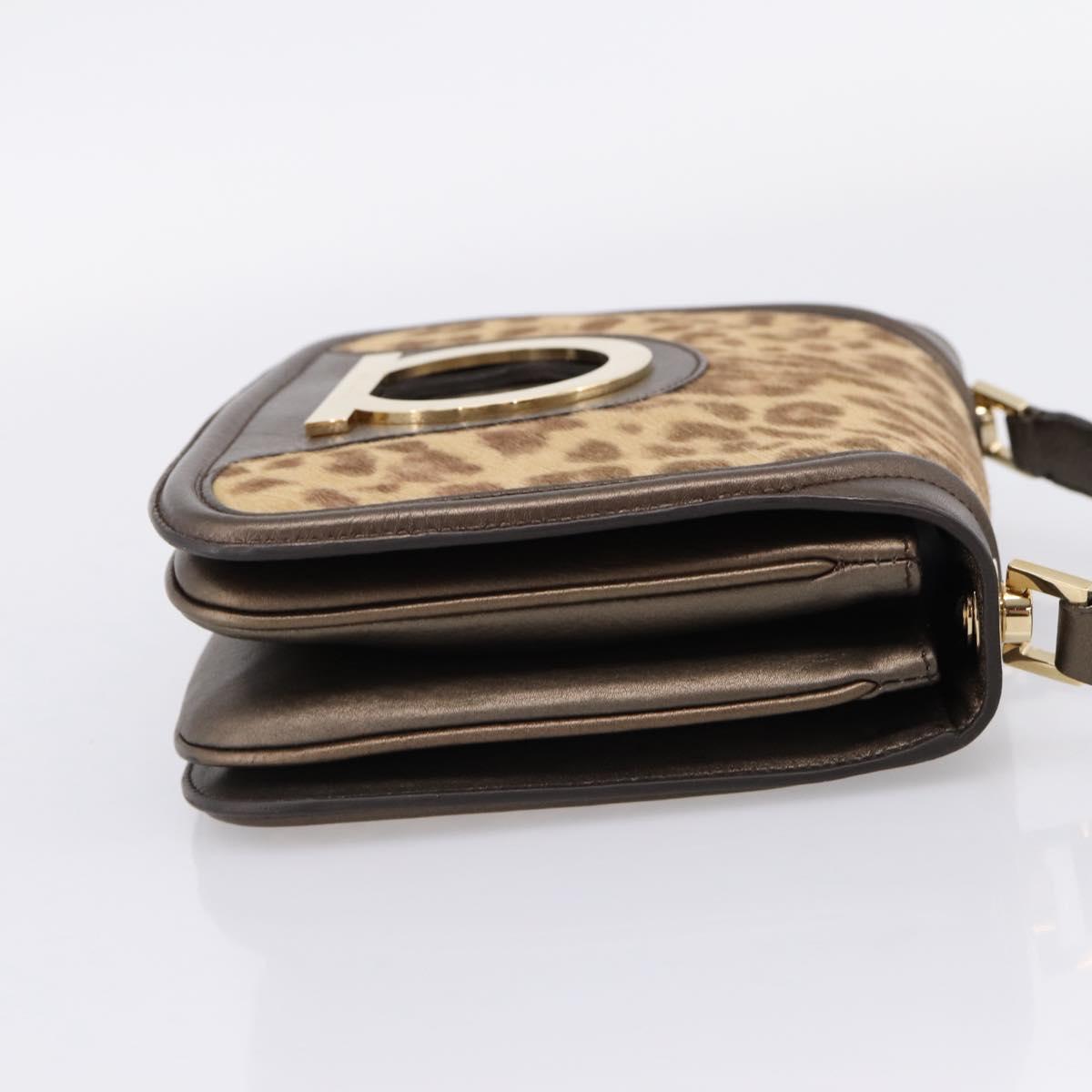 Salvatore Ferragamo Gancini Shoulder Bag Harako leather Brown Gold Auth BA16312A