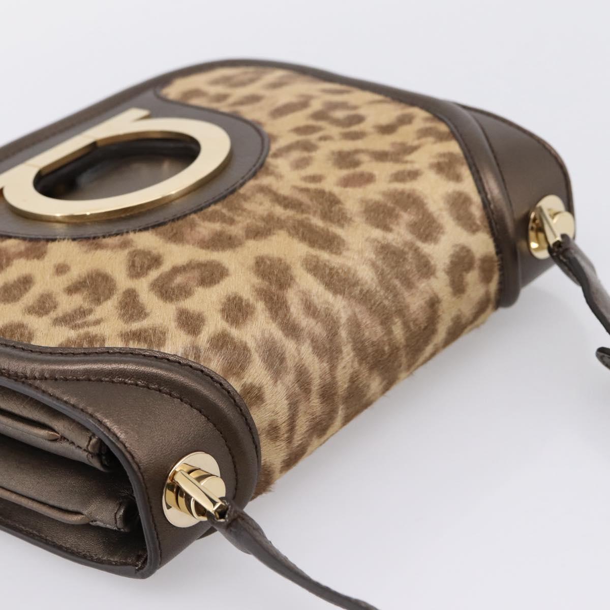 Salvatore Ferragamo Gancini Shoulder Bag Harako leather Brown Gold Auth BA16312A