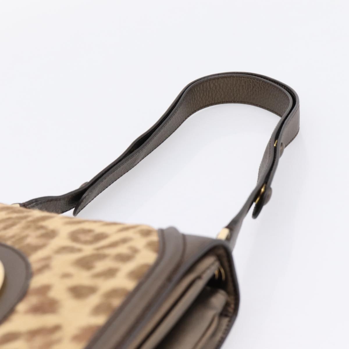 Salvatore Ferragamo Gancini Shoulder Bag Harako leather Brown Gold Auth BA16312A