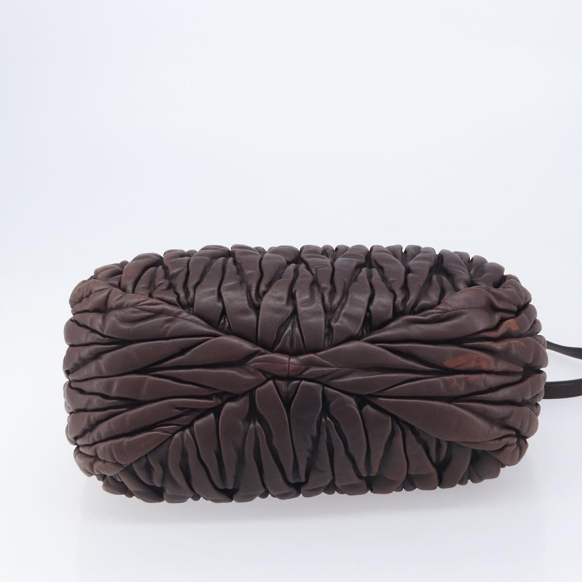 Miu Miu Matelasse Hand Bag Leather 2way Dark Brown Gold Tone Auth BA16313A