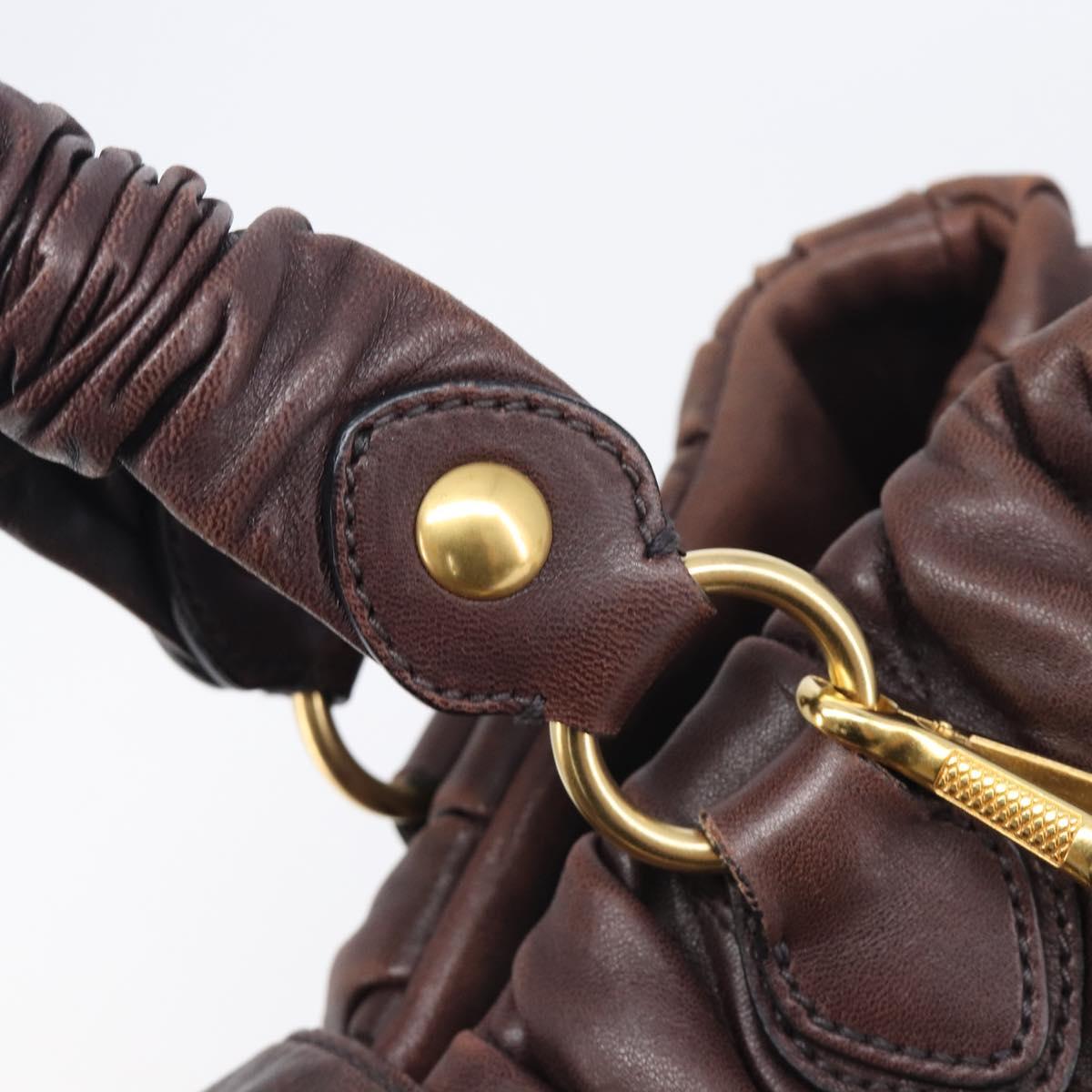 Miu Miu Matelasse Hand Bag Leather 2way Dark Brown Gold Tone Auth BA16313A