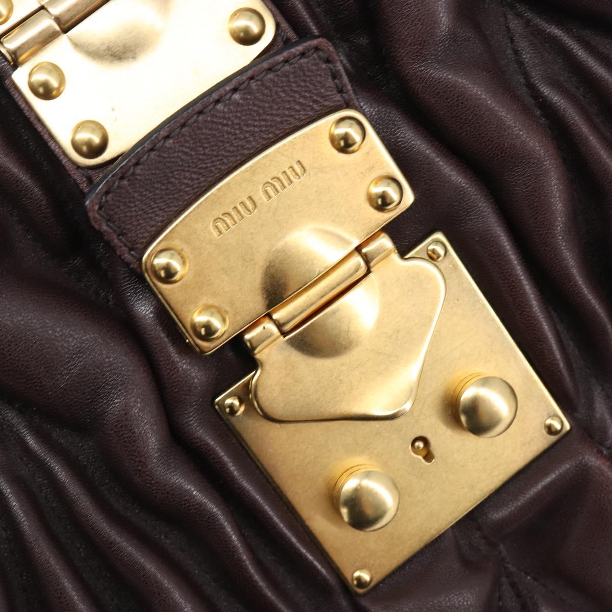 Miu Miu Matelasse Hand Bag Leather 2way Dark Brown Gold Tone Auth BA16313A