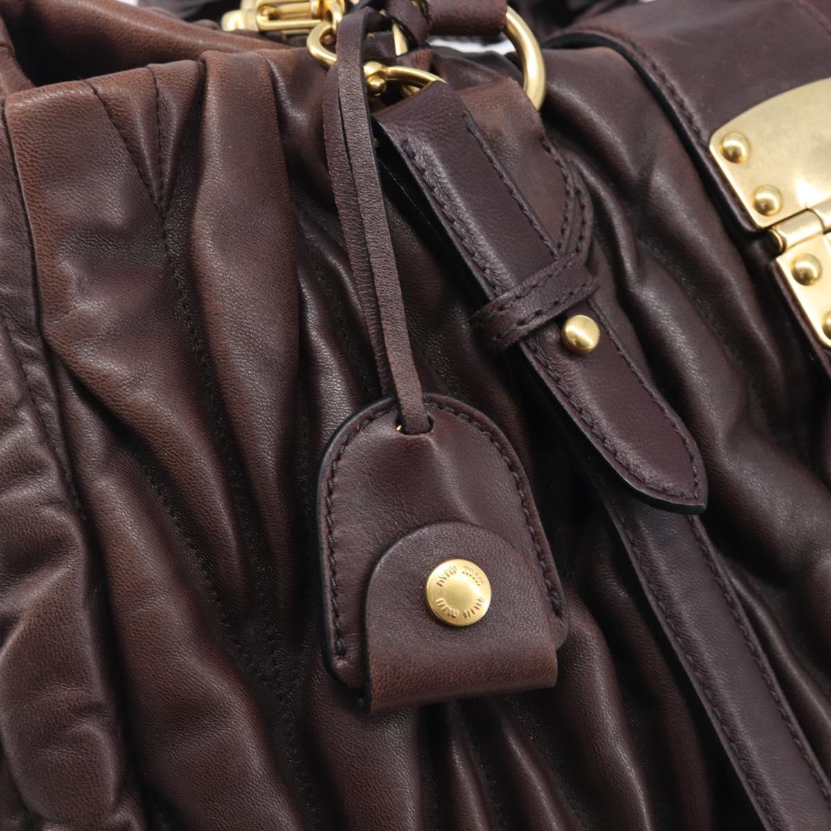 Miu Miu Matelasse Hand Bag Leather 2way Dark Brown Gold Tone Auth BA16313A