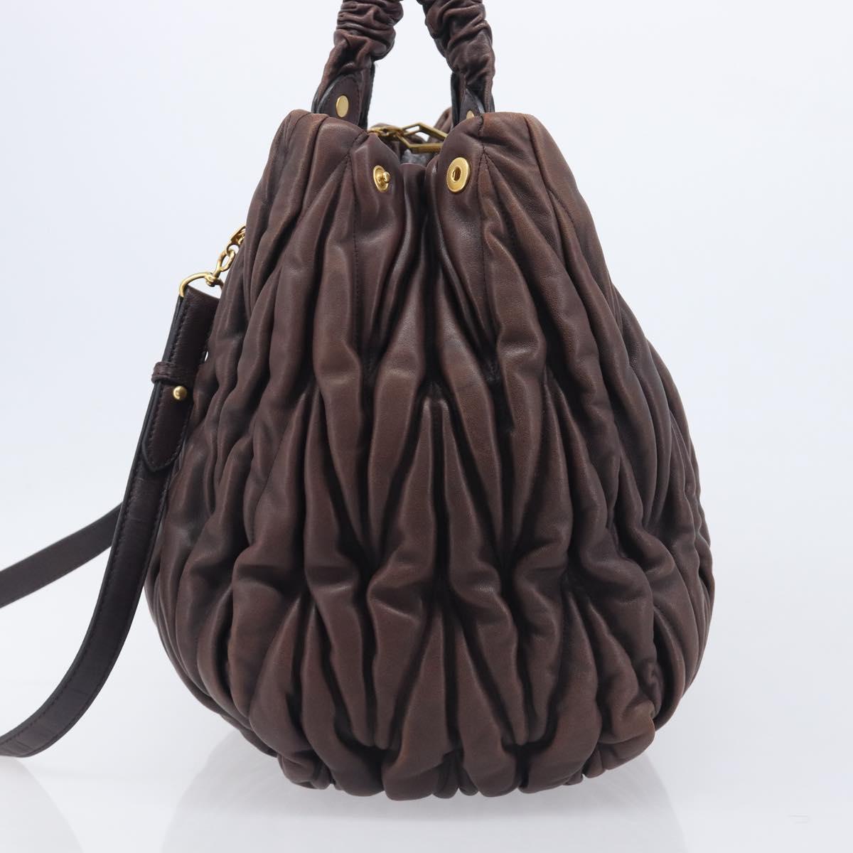 Miu Miu Matelasse Hand Bag Leather 2way Dark Brown Gold Tone Auth BA16313A