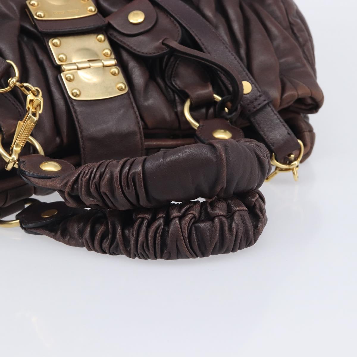 Miu Miu Matelasse Hand Bag Leather 2way Dark Brown Gold Tone Auth BA16313A