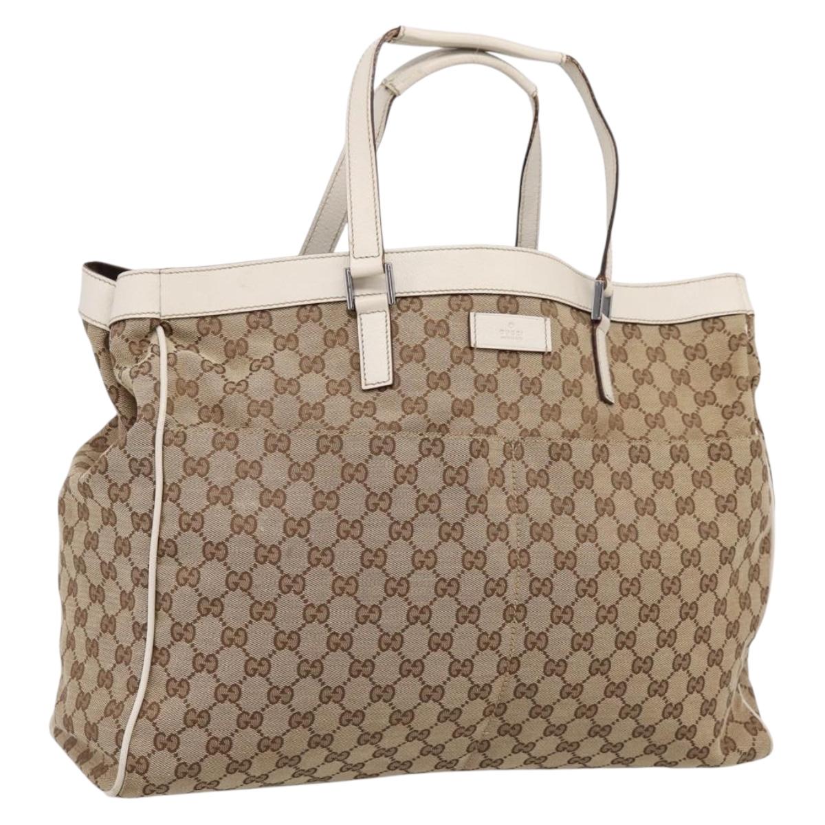 GUCCI GG Canvas Tote Bag Beige Silver 153213 Auth BA16315