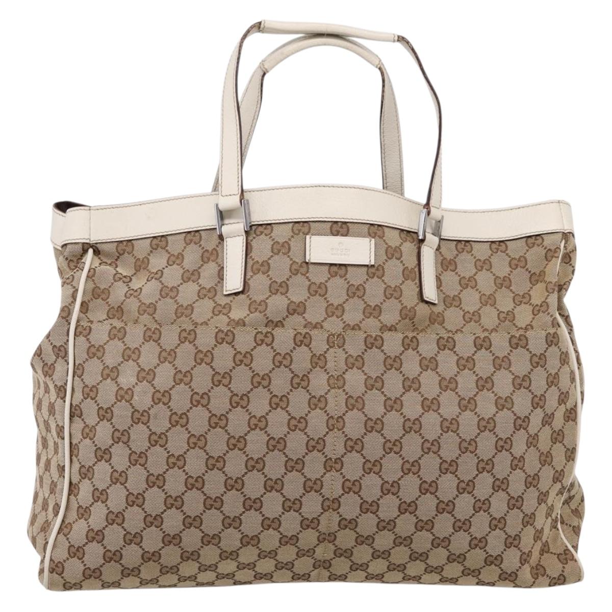 GUCCI GG Canvas Tote Bag Beige Silver 153213 Auth BA16315