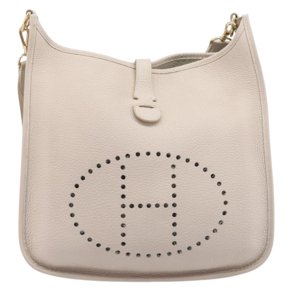 HERMES Evelyn 1GM Shoulder Bag Leather Ivory Gold Tone Auth BA16323SAM